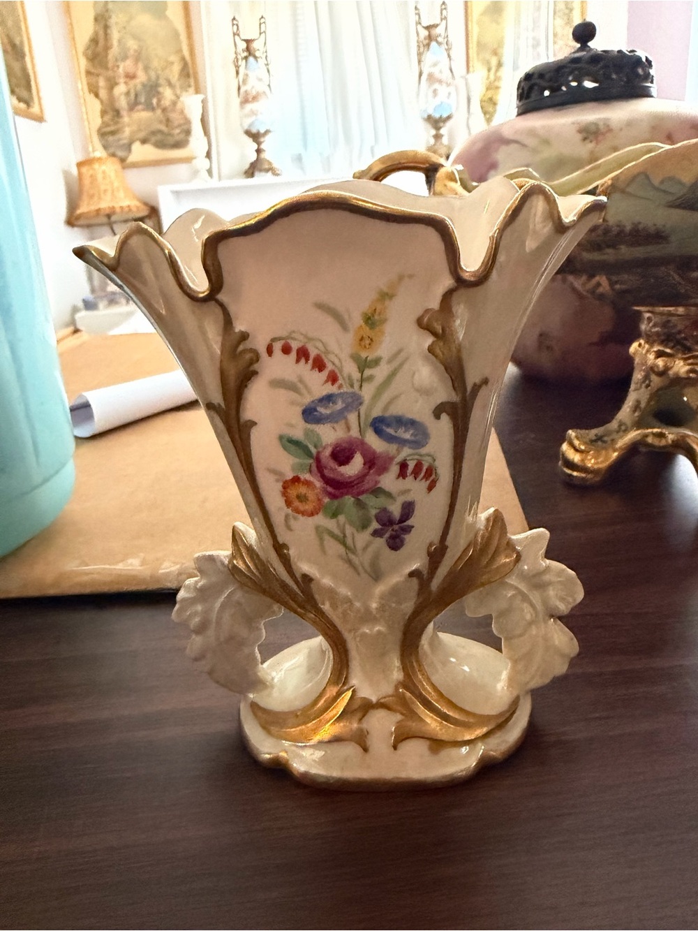 Porcelain Floral Gold-Accented Vase - White Old Paris Style Shabby Chic French